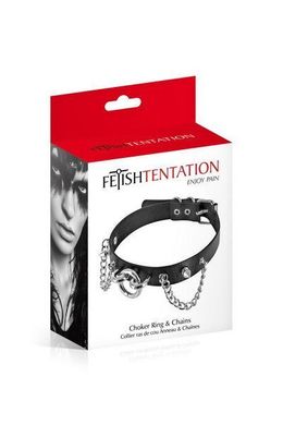 купить Нашийник ланцюжками, шипами і кільцем Fetish Tentation Choker Rings and Chains, екошкіра SO2237 фото