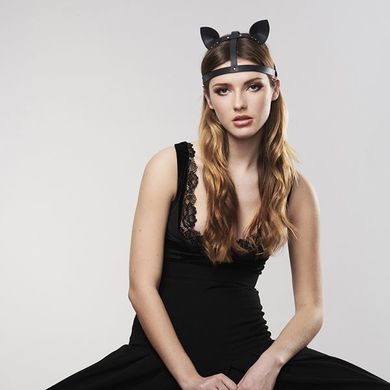 купить Маска кішечки Bijoux Indiscrets MAZE - Cat Ears Headpiece Black, екошкіра SO2684 фото