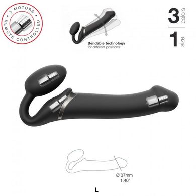 купить Безремінний страпон з вібрацією Strap-On-Me Vibrating Black L, діаметр 3,7см, пульт ДК, регульований SO3829 фото