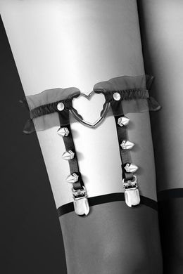 купить Гартер на ногу Bijoux Pour Toi - WITH HEART AND SPIKES Black, сексуальна підв'язка з сердечком SO2223 фото