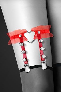 купити Гартер на ногу Bijoux Pour Toi - WITH HEART AND SPIKES Red, сексуальна підв'язка з сердечком SO2224 фото