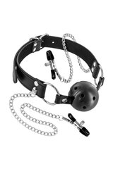 купити Повітропроникний кляп із затискачами для сосків Fetish Tentation Rigid Gag Ball with Nipple Clamps SO4037 фото