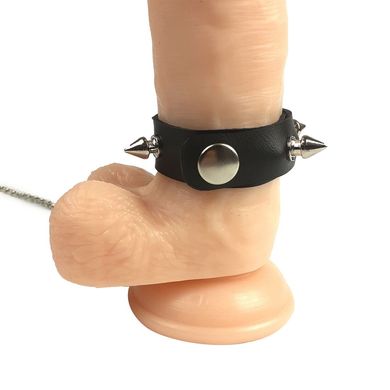 купити Кільце для пеніса Penis Ring із шипами та повідцем, натуральна шкіра SO5152 фото